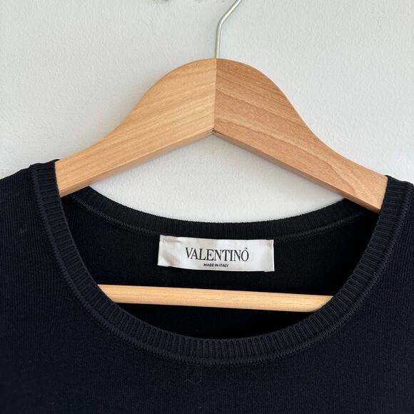 Valentino Flared Stretch Lace Trim Short Sleeve Dress Black 8 - Picture 5 of 8